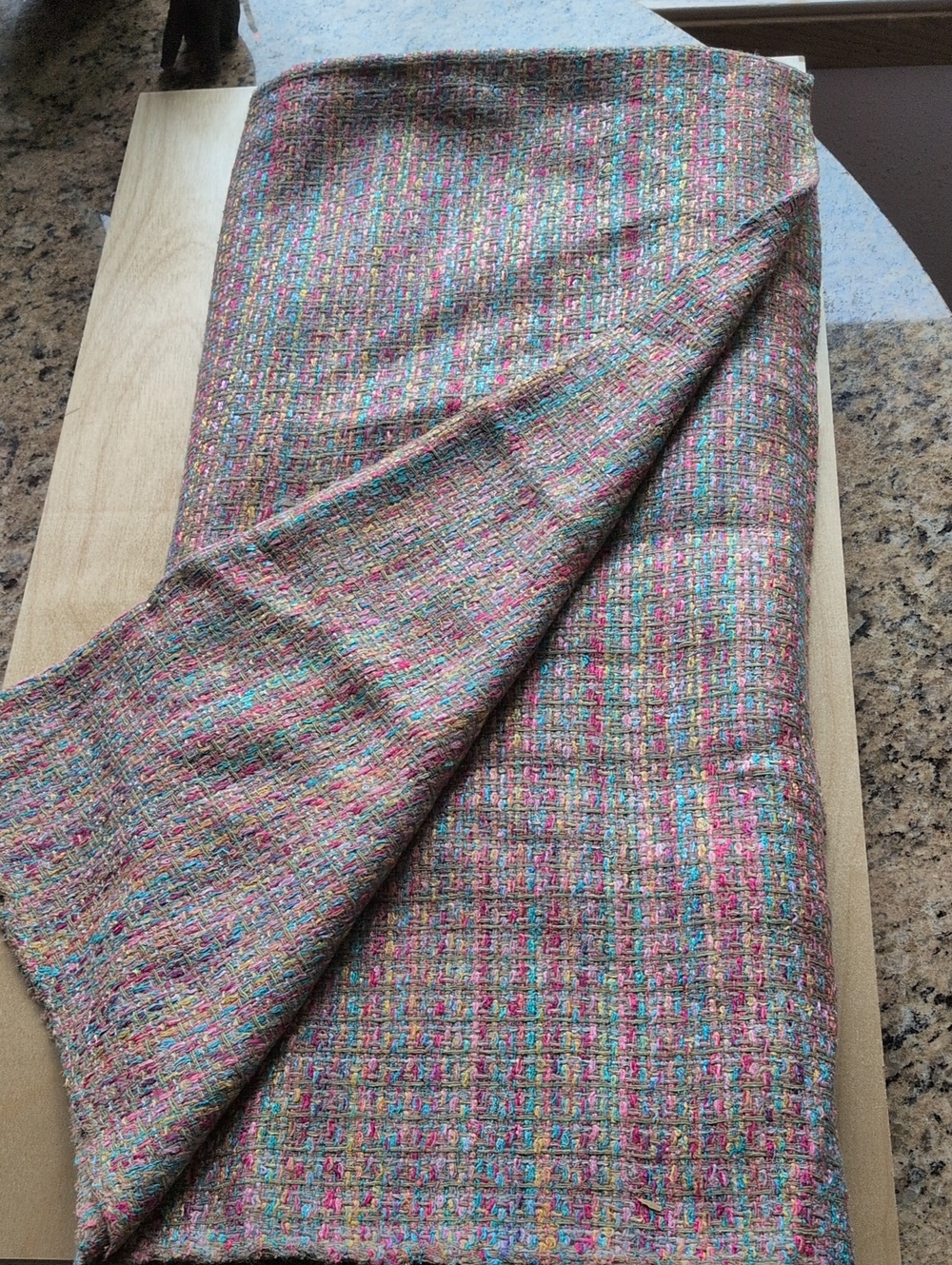 CHANEL Multicolor  Silk Tweed Fabric Panel - Pink, Blue, Green, Gold Accents